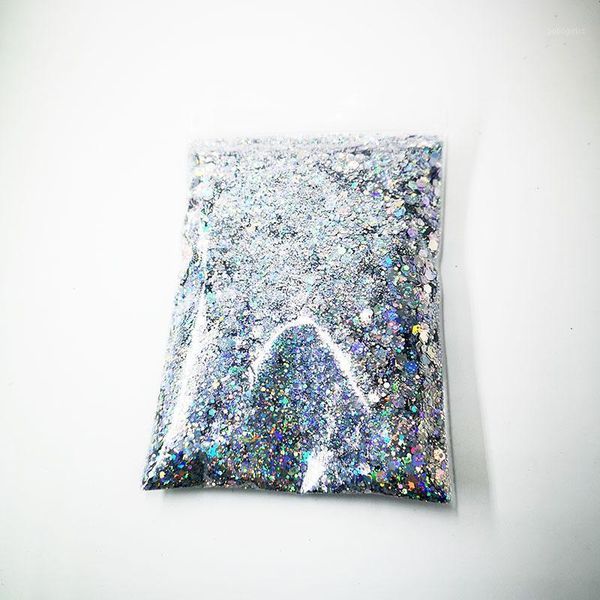 

holographic mixed hexagon shape chunky nail glitter silver sequins laser flakes slices manicure nails art decoration1, Silver;gold