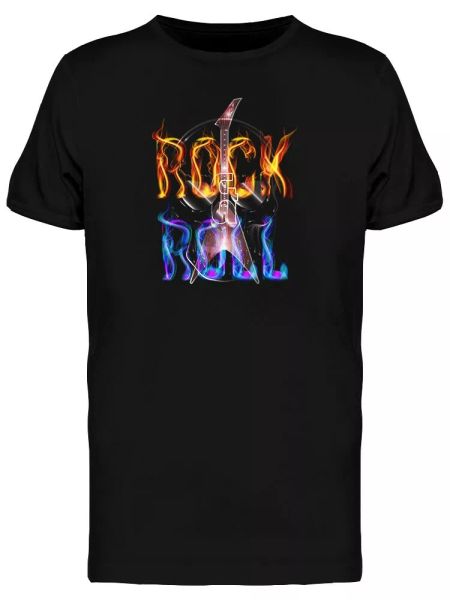 

flaming rock and roll graphic men's tee -image by shutterstock, White;black