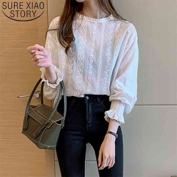 

blusas mujer de moda autumn fashion women white chiffon blouses casual floral lady long sleeve lace 6874 50 210506