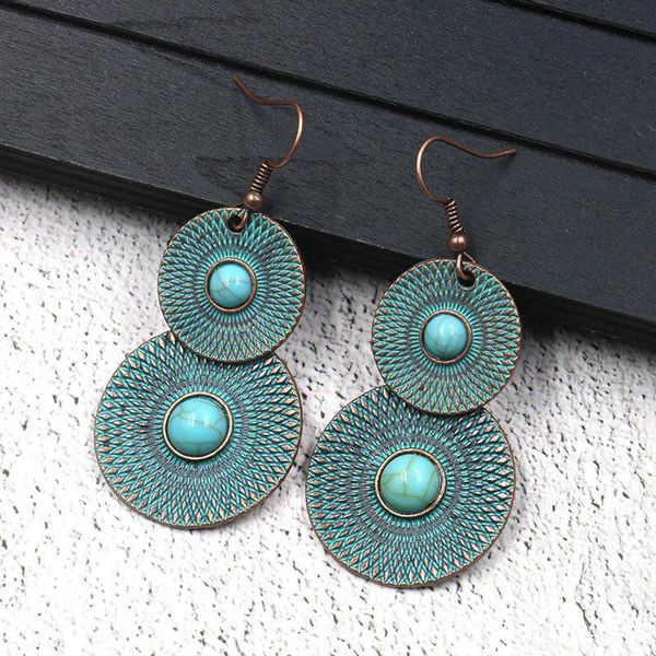

dangle & chandelier gypsy exotic style ethnic boho retro round bronze earrings ear pendant drop turquoises female trendy jewelry, Silver