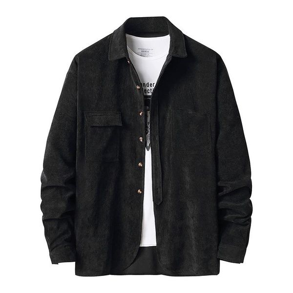 

men's casual shirts solid corduroy long sleeve turn-down collar pockets 2021 spring autumn outwear, White;black