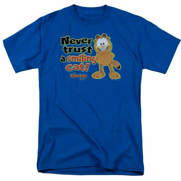 

garfield smiling t shirt mens licensed cat jim davis comics tee royal blue, White;black