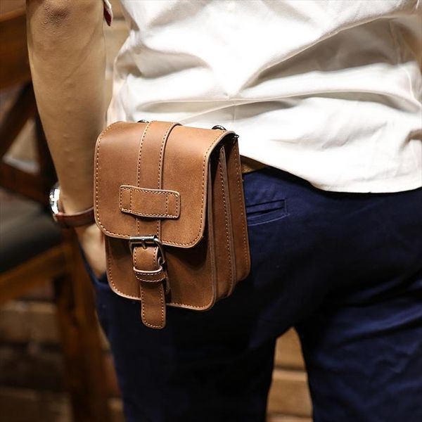 

crazy horse pu leather mens waist bag travel fanny pack belt loops hip bum wallet purses phone pouch