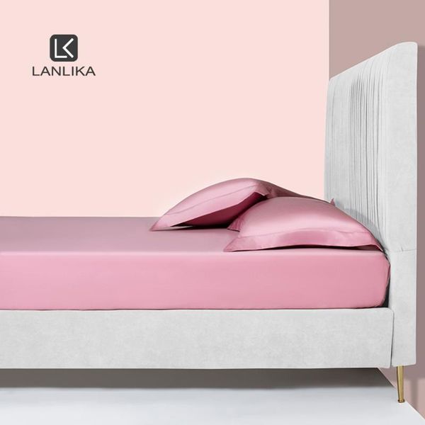 

sheets & sets lanlika 5 star 100% cotton pink fitted sheet case queen king flat with elastic rubber soft bed mattress cover