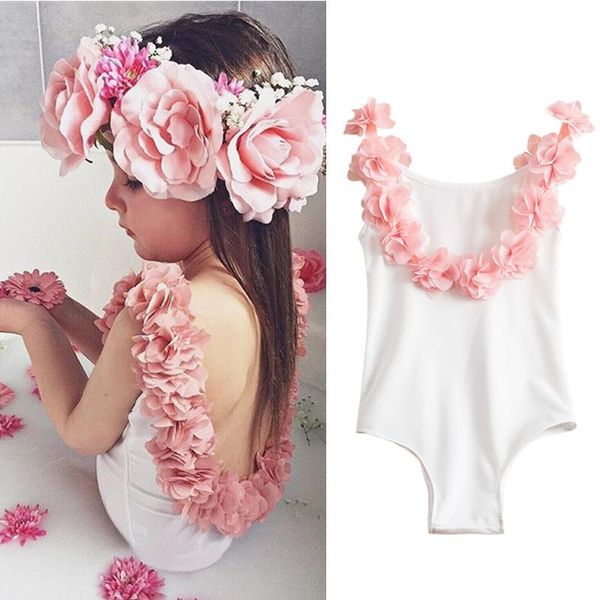

one-pieces one piece swimsuit for kids girls flower ruffle backless swimwear toddler children swimming bathing suit holiday party beachwear, Black