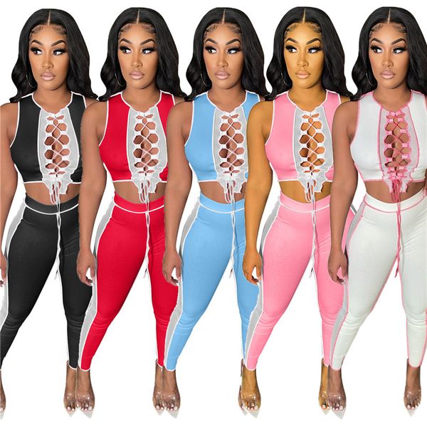 

women's two piece pants wholesale items summer set pant sets for women fashion bind pantsuits t-shirt outfits clothing m6903 by dhl, White