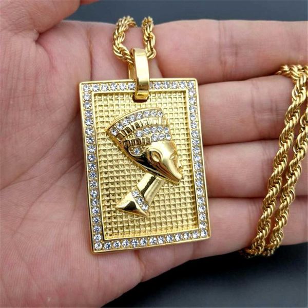 

pendant necklaces hip hop iced out pharaoh with rope chain egyptian gold color stainless steel rhinestone last king jewelry, Silver