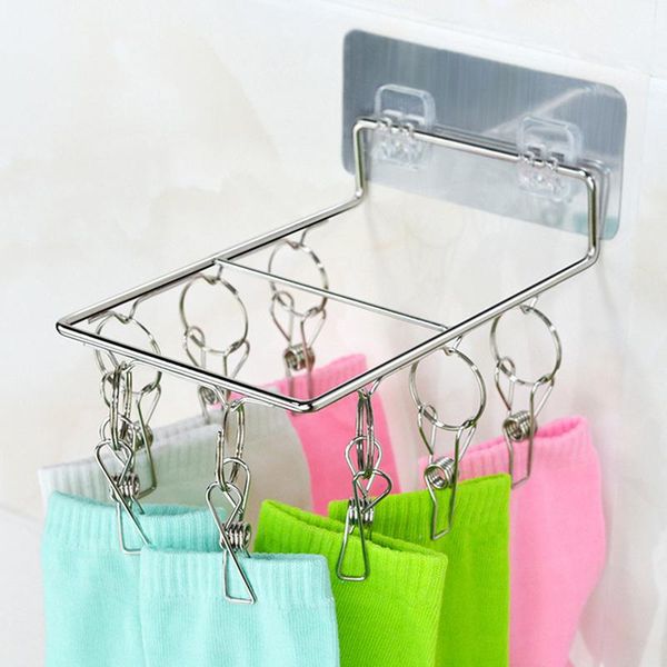 

hangers & racks stainless steel drying rack perforated wall-mounted drain towel socks clip household balcony clothespin