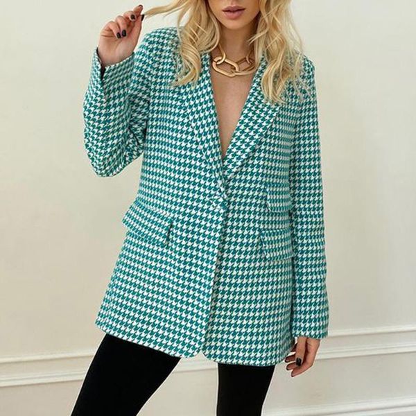 

women's suits & blazers agong casual loose notched women fashion houndstooth jackets elegant single button female ladies, White;black