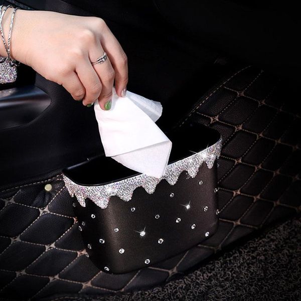 

car organizer bling crystal universal rubbish bin trash garbage can dust case hanging diamond door storage barrel box accessories