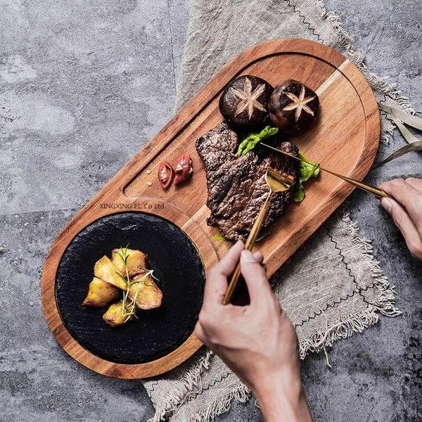 

solid wood pizza tray black slate household storage kitchen bread board western japanese cuisine sushi set plate & organization