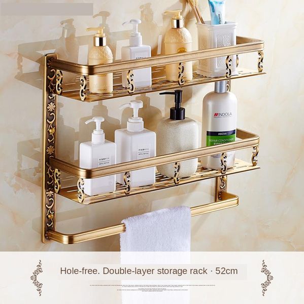 

european-style bathroom shelf double-layer space aluminum antique cosmetic rack wall hanging 2 layer pendant shelves
