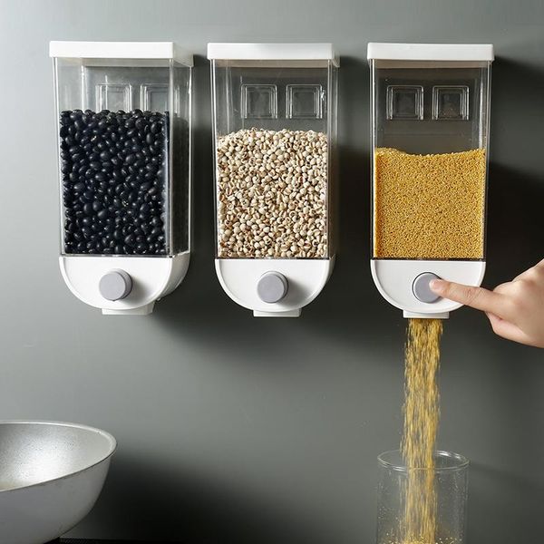 

kitchen storage box plastic wall mounted press cereals dispenser container sealed can jars for bulk bottles &