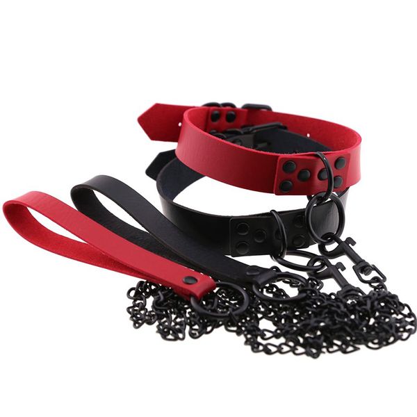 Halsband Sexy Niet Frauen Mann Dunkelschwarz Punk Gothic Alternative Slave PU Leder Traktion Seil Kette Bondage Halskette Schmuck