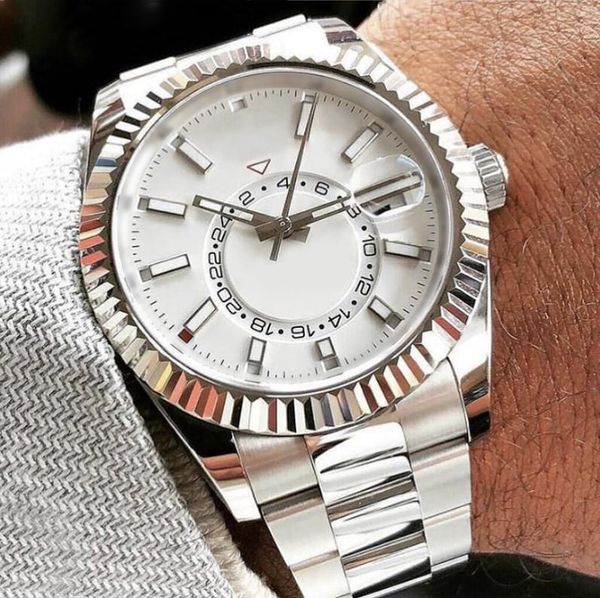 Orologio da uomo con atmosfera high-end più venduto quadrante bianco lunetta girevole vetro zaffiro acciaio inossidabile bracciale argento movimento automatico abbinamento perfetto orologi da uomo