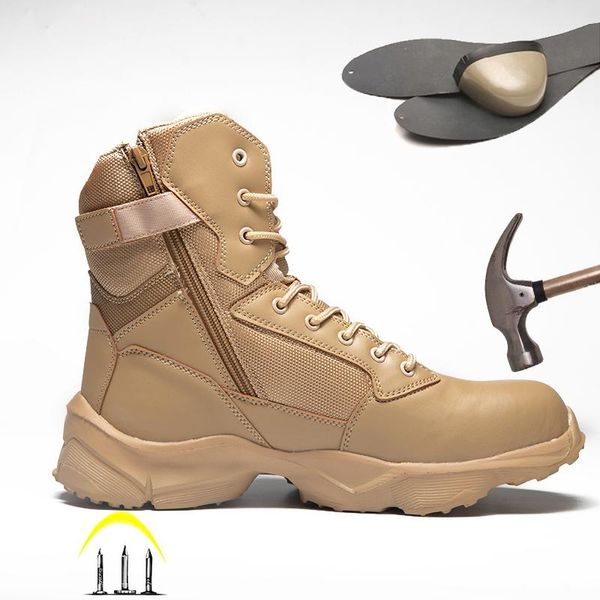 

boots work safety steel toe shoes men anti-smashing construction ankle man leather puncture-proof sneakers for 46, Black