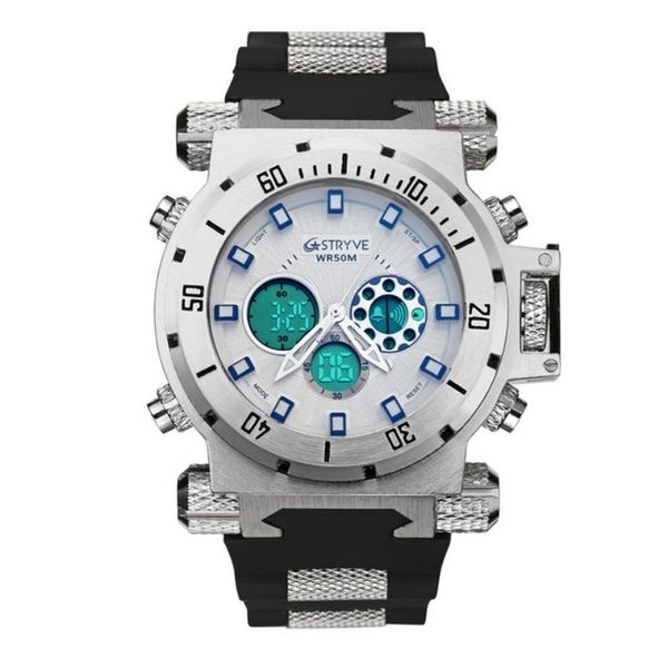 

wristwatches fashionable multifunctional waterproof sports watch dual movement big dial trendy outdoor s8015, Slivery;brown