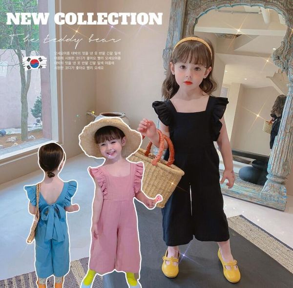 

retail 2021 fashion summer solid ruffles suspend pants for girls baby, princess kids cute 1-6t shorts, Black