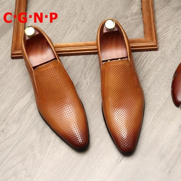 

dress shoes cÂ·gÂ·nÂ·p arrival genuine leather hollow summer pointed toe loafers men slip on mens wedding, Black