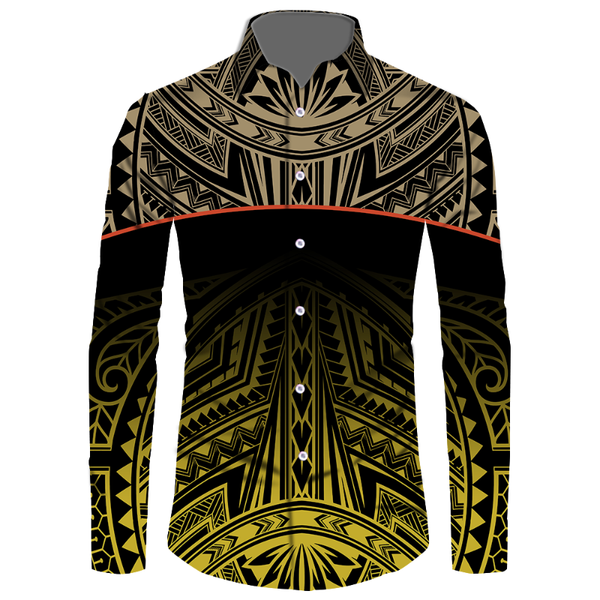 

men's casual shirts polynesian samoan tattoo designs men loose print long sleeve turn-down shirt business dress office factory custom, White;black