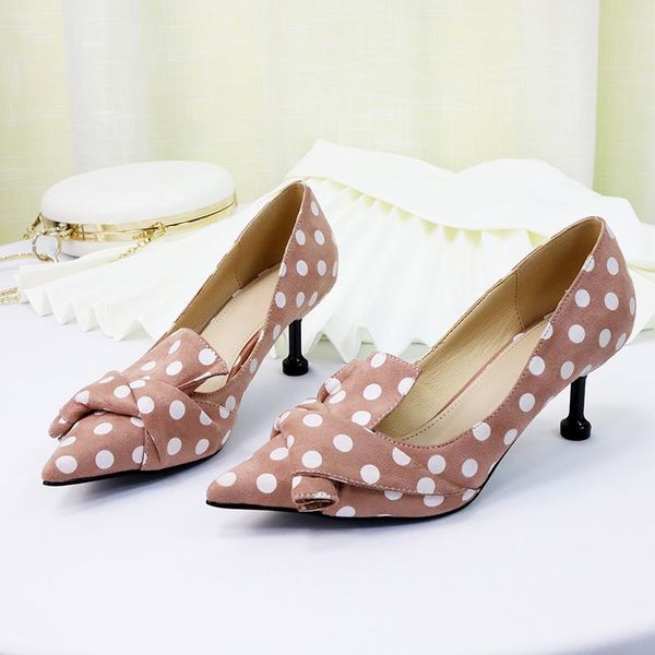 

elegant party trendy bowtied pointed toe polka dot women high heel shoes summer all match non-slip cat stilettos shallow 40 dress, Black