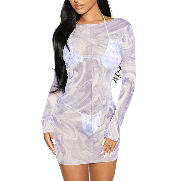 

women's swimwear 3pcs ladies beachwear suit, summer women spiral printing hanging neck tie up split + long sleeve backless dress, White;black