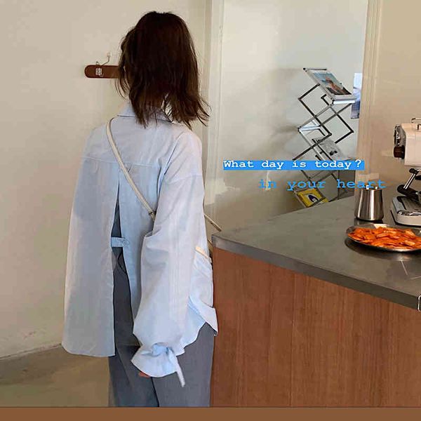 

3colors spring autumn women's blouse korean style back split shirt women outwear lace up sleeve (xy10021 210423, White