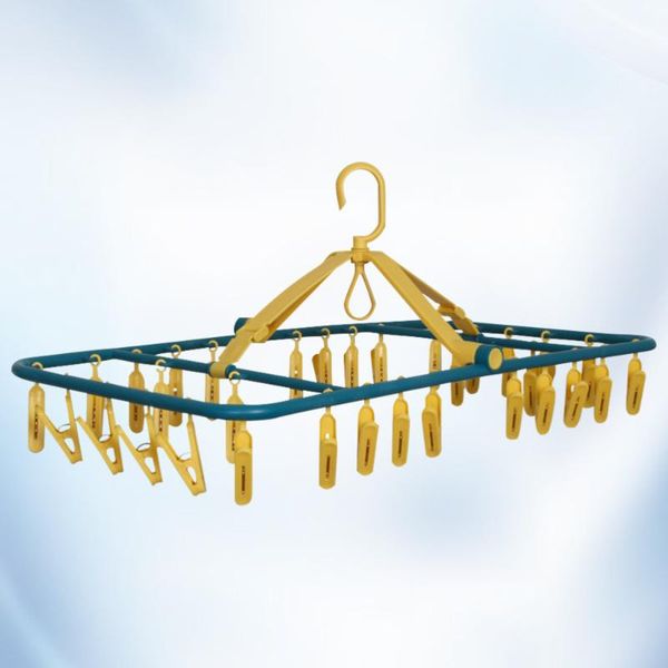 

hangers & racks foldable clothes hanger windproof folding clotheshorse socks hanging rack for home (yellow, 32pcs clips)