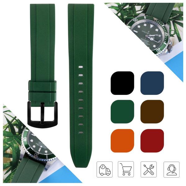

watch bands rubber watchbands tpu dust-proof 20mm 22mm 24mm band strap wrist watches bracelet accessory tpsiv silicone for oyster gmt, Black;brown