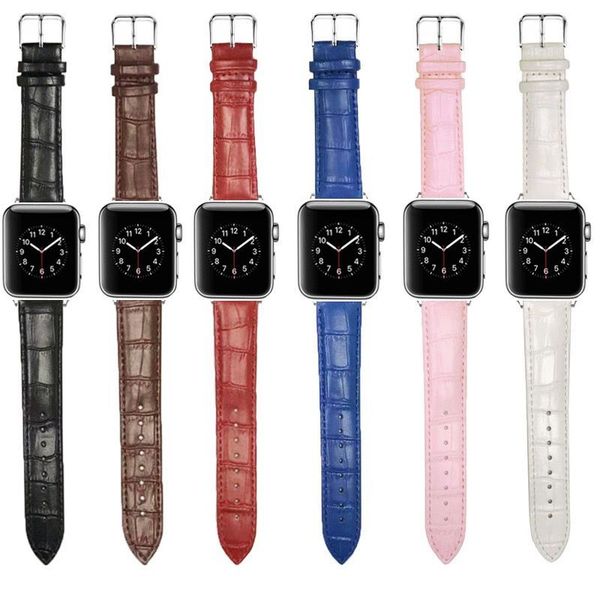 

6 colors crocodile pattern bands for apple watch calfskin slub patterns iwatch leather straps 38mm/40mm 42mm/44mm, Black;brown