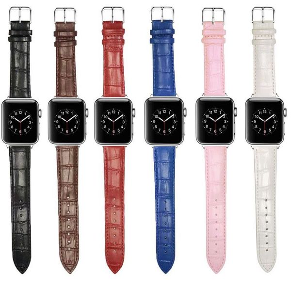 6 Renkler Timsah Desen Bantları Apple İzle Dalfskin Slub Desenleri IWatch Deri Sapanlar 38mm / 40mm 42mm / 44mm