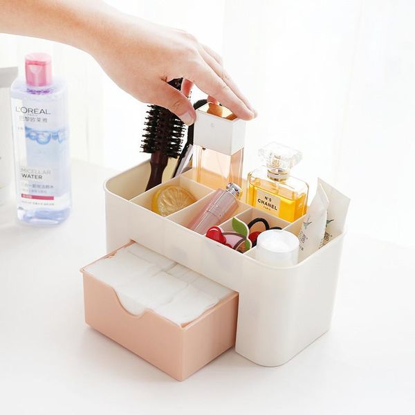 

makeup-organizer plastic cosmetics box large makeup holder nail-polish organizer swabs-holder bathroom storage boxes & bins