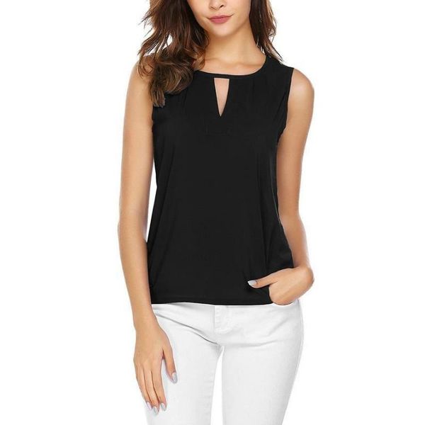 

women's t-shirt chiffon wear spring clothes personality o-neck hollow sleeveless solid color blue black white pink shirts
