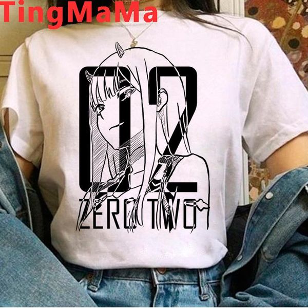 

women's t-shirt darling in the franxx zero two tshirt t shirt female ulzzang plus size 2021 tumblr couple clothes summer top, White