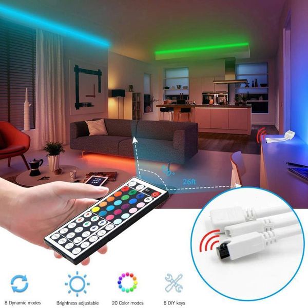

strips 5m smd rgb led strip lights tv decor lamp tape with ir remote control wedding decorative fairy 2pcs