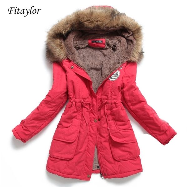 

fi winter women jacket medium-long thicken outwear hooded wadded coat slim parka cotton-padded overcoat 211126, Black
