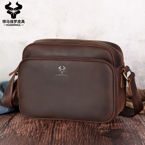

2021 new crazy horse leather men's shoulder leather men's messenger bag