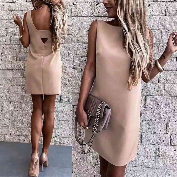 

elegant boho casual sleeveless women dresses o neck loose mini summer backless solid work office overalls gv561, Black;gray