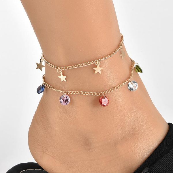 

anklets 2021 vintage anklet geometric metal star chain fashion leg bracelet women jewelry crystal stone wedding multicolor nightclub, Red;blue