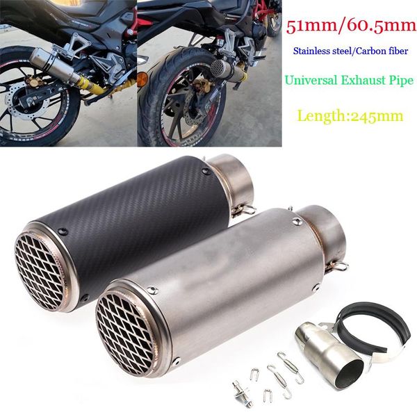 

motorcycle exhaust system 51mm 60.5mm moto-exhaust vent pipe db killer escape stainless steel carbon fiber for 245mm length muffler