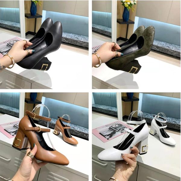 Bayan Deri Tasarımcı Yüksek Topuklu Seksi Kalın Topuk Atkhair Metal Toka 6.5 M Elbise Ayakkabı Luxurys Bayan Gelinlik Mektup Ayakkabı Siyah 34-42 18-5