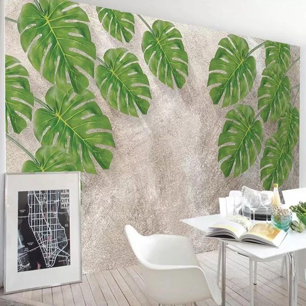 

custom po self adhesive wallpaper 3d green leaf mural living room tv sofa study background painting home decor modern simple wallpapers