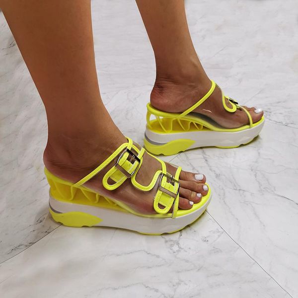 

large size outdoor platform sandals women wedge beach shoes buckle summer transparent super high heel woman sandal, Black