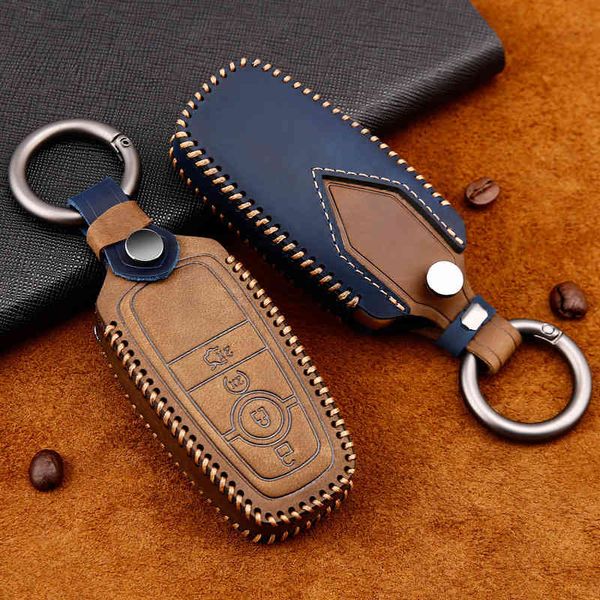 

genuine leather handmade car key cover key case for focus fiesta mondeo kuga escape fusion mustang explorer edge ecosport