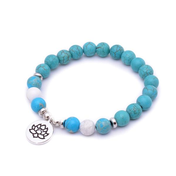 

beaded, strands tibetan buddhism meditation pray bracelet men lucky jewelry women elastic light blue stone ohm white howlite, Black