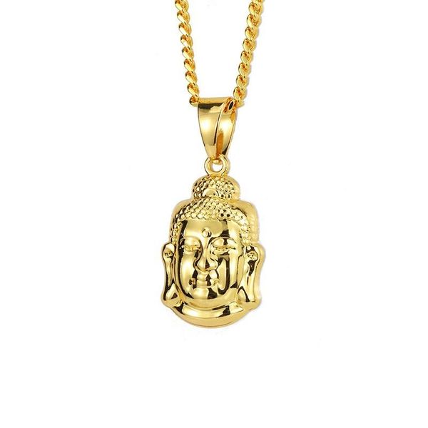 

pendant necklaces good quality small buddha stainless steel men hip hop out golden silver chain metal necklace drop punk gift