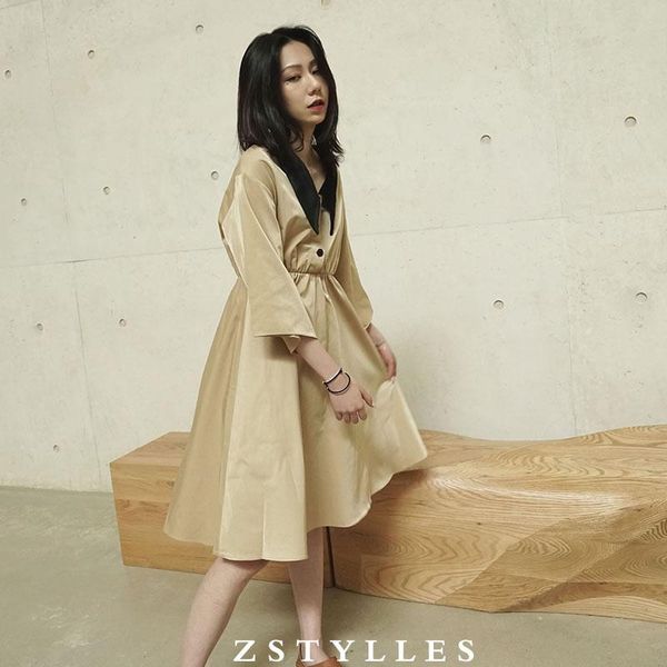 

women's trench coats fashion 2021 fall /autumn casual double breasted simple classic long coat with belt chic female windbreaker, Tan;black
