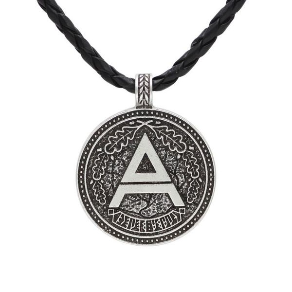 

chains nordic viking mythological jewelry round metal letter a rune pendant necklace, Silver