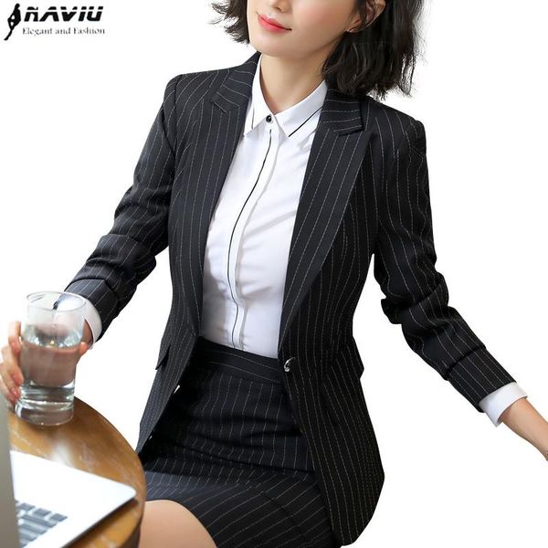 

women's suits & blazers professional suit female 2021 spring fashion ladies stripes skirt interview blazer and office plus size uniform, White;black