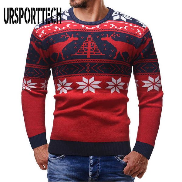 

christmas sweater men deer printing pullover men autumn winter jersey jumper pullover male o-neck knitted slim fit sweaters 210528, White;black